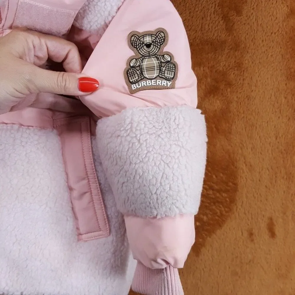 BABY BURBERRY Girls Puffer Coat Size 18M Pink Hooded Lined CALDER $545